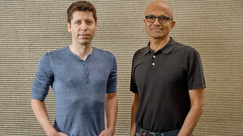 Sam Altman and Satya Nadella discussing partnerships.