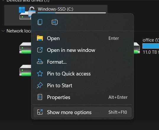 Right-click Menu Options in Windows 11