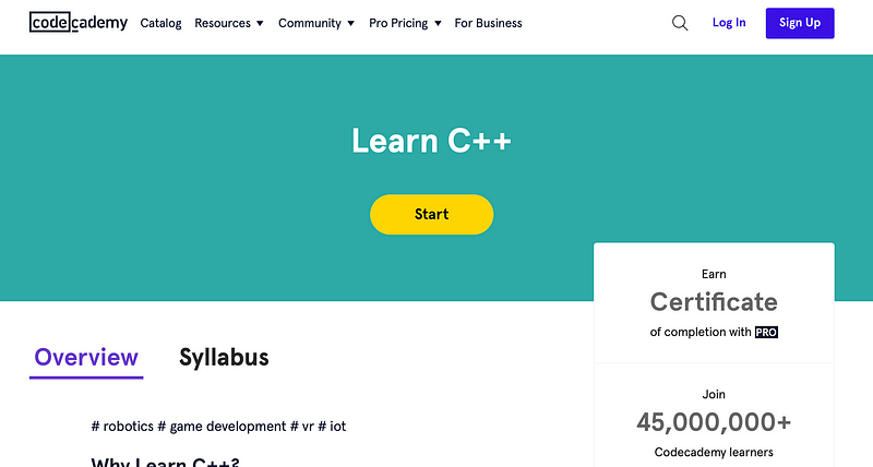 CodeCademy C++ Course Overview