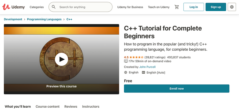 Udemy C++ Course Overview