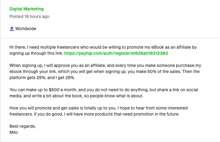 UpWork job description screenshot