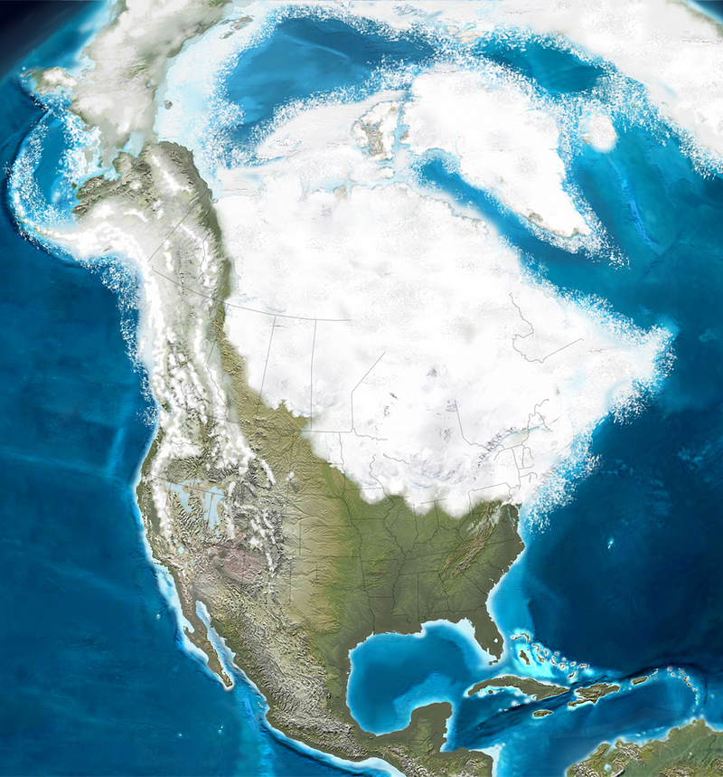 Artistic representation of North America during the last Ice Age