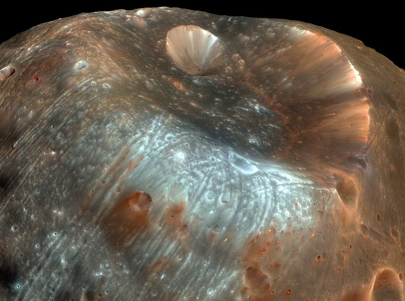 Stickney crater on Phobos, showcasing its immense size