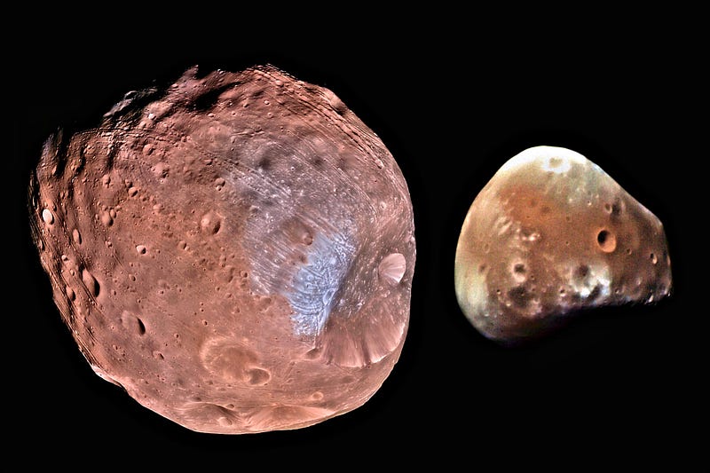 Phobos alongside Deimos, illustrating their relative positions