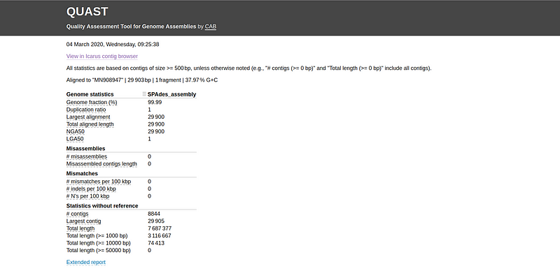 Sample QUAST report view.