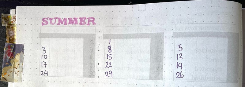 Weekday layout in quarterly spread