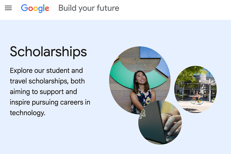 Screenshot of Google scholarships resource page