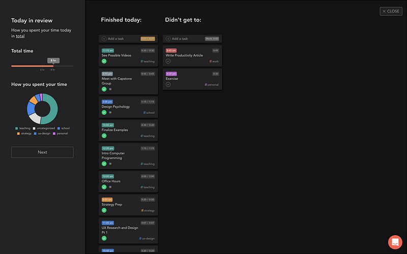 Sunsama daily planning interface