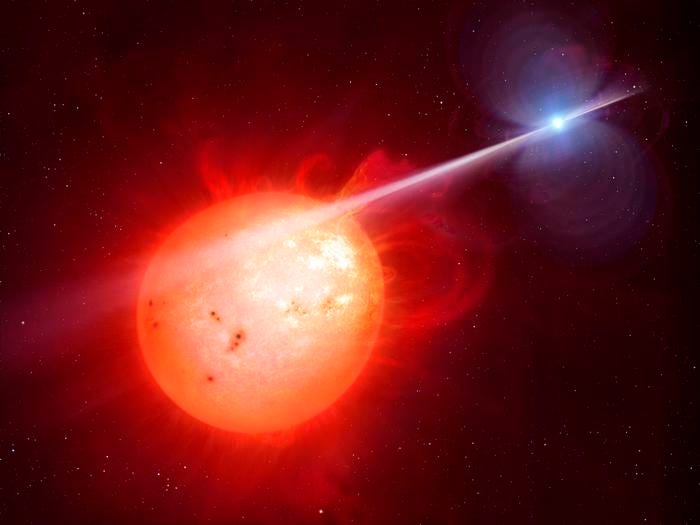 A graphic representation of white dwarfs and pulsars