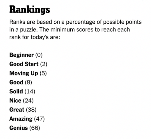 Screenshot of Spelling Bee rankings.