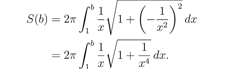 Surface area calculation for Gabriel's Horn