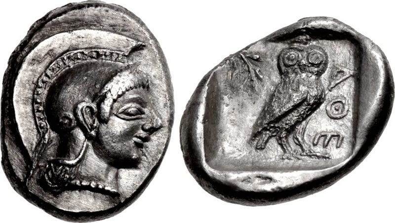 Athenian Coin Featuring the Goddess Athena