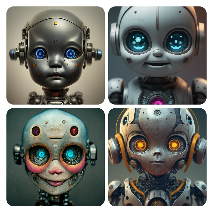 Graphic showcasing various robot designs