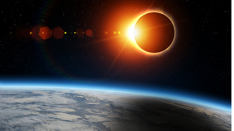 An artist's depiction of the solar eclipse.