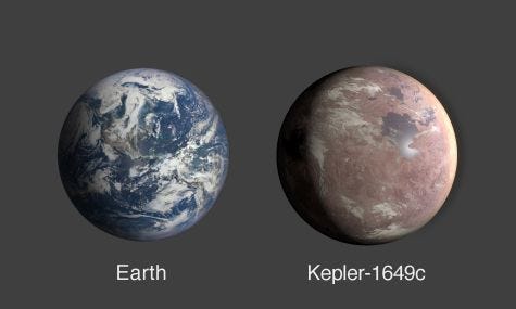 Kepler-1649c size comparison with Earth