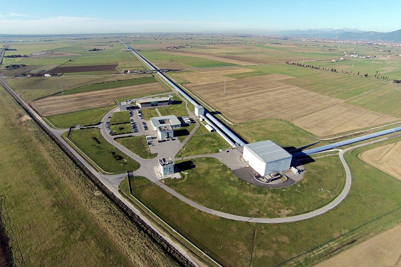 Aerial view of the VIRGO detector searching for gravitational waves