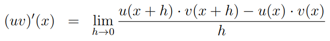 Derivative of the product u(x)v(x)